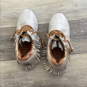 Shu Shop Lace Up Boots in White and Brown with Fringe